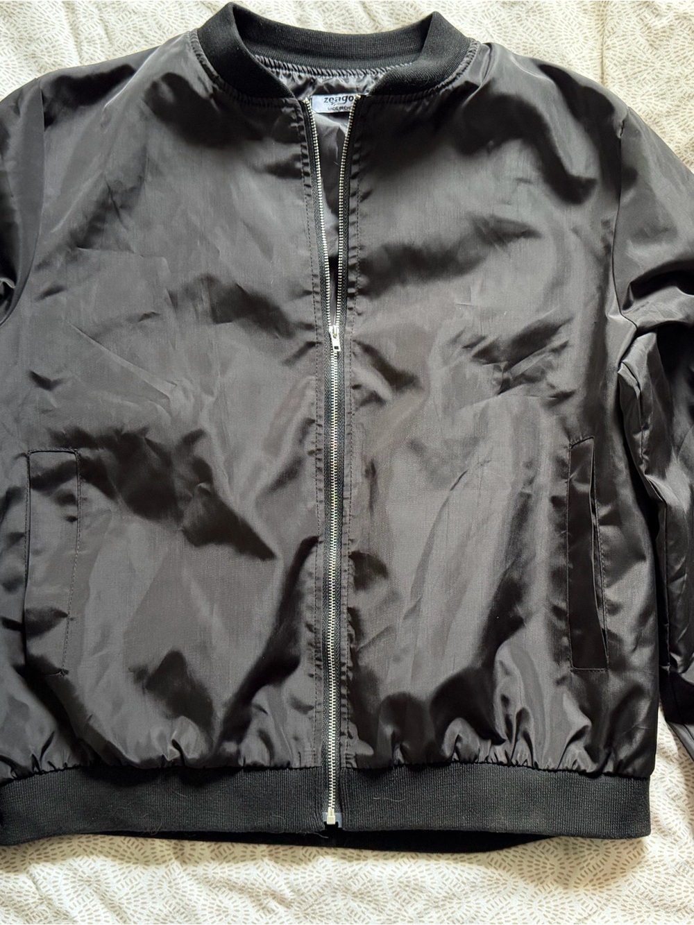 zeagoo Black Bomber Jacket with Silver Zipper - Picture 2 of 3